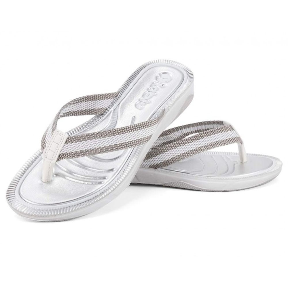INBLU WOMEN'S ARGENTO SILVER METALLIC WELL-BEING FLIP FLOP SANDALS